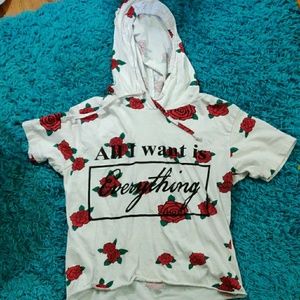 Red and white crop top hoodie